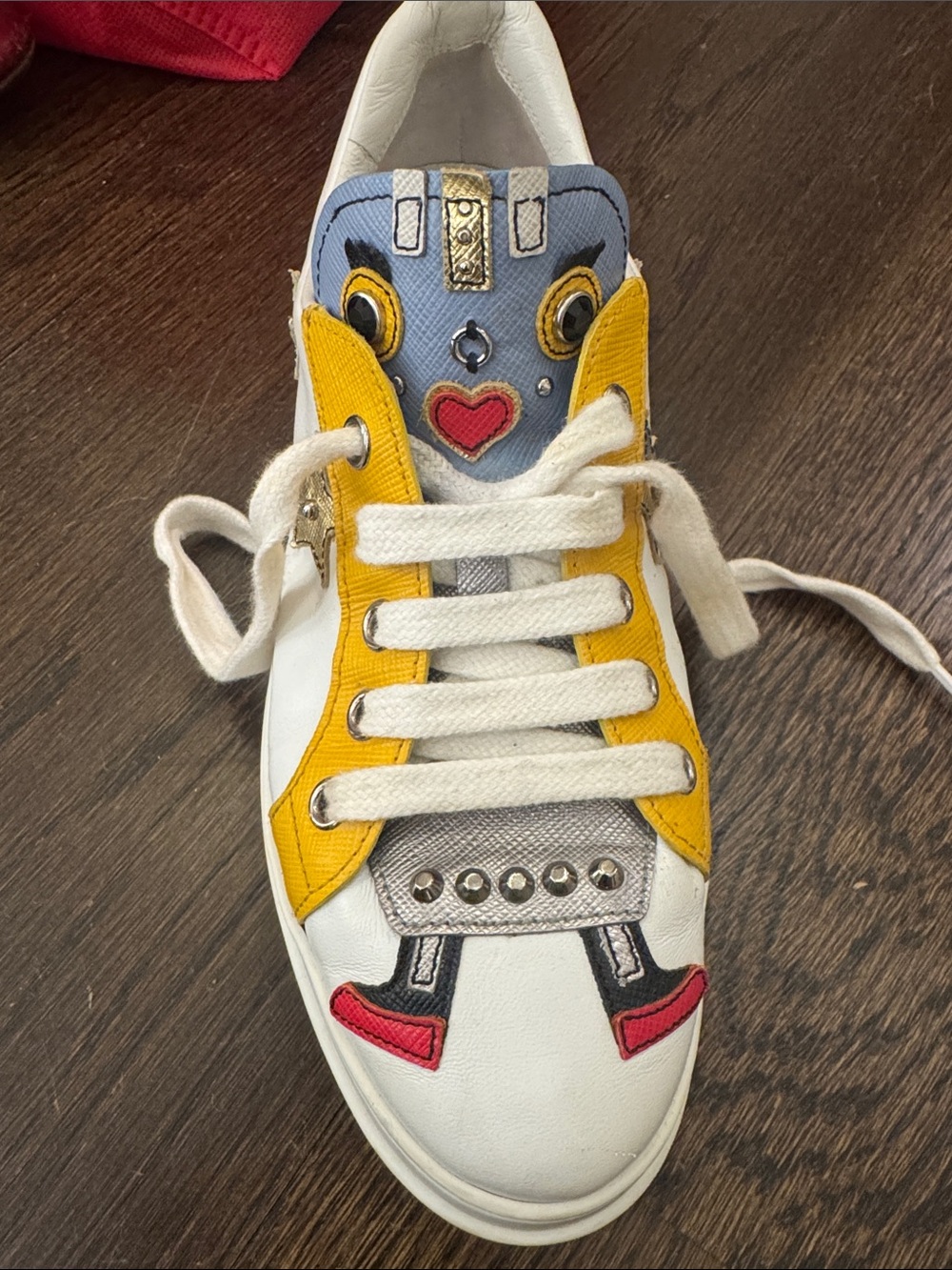Prada Kids White & Yellow Cartoon-Detail Low-Top Sneakers - Picture 4 of 4